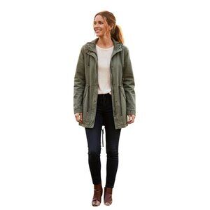Anthropologie Marrakech Olive Utility Jacket Full Zip Snap Pockets Size S